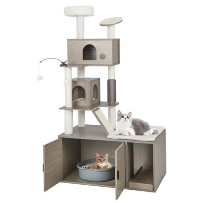 Cat tower hot sale with litter box