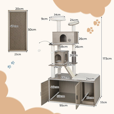 Costway 2-in-1 Cat Tower Modern Cat Tree with Litter Box Enclosure