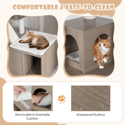 Costway 2-in-1 Cat Tower Modern Cat Tree with Litter Box Enclosure - 6