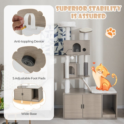 Costway 2-in-1 Cat Tower Modern Cat Tree with Litter Box Enclosure - 7