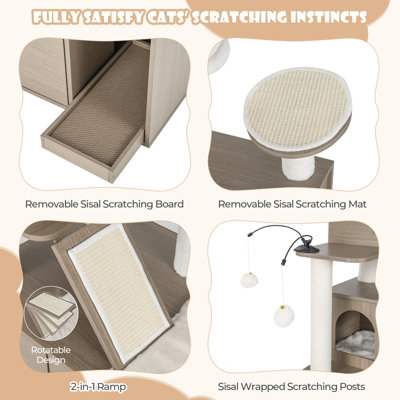 Costway 2-in-1 Cat Tower Modern Cat Tree with Litter Box Enclosure - 8