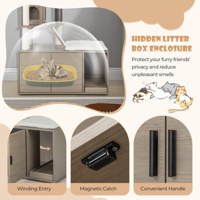 Costway 2-in-1 Cat Tower Modern Cat Tree with Litter Box Enclosure - 9