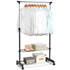 Costway 2 in 1 Clothes Rack Standing Shelf w/ Shoe Rack & Universal Wheels Height-adjustable Clothes Rail