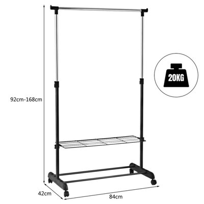 Costway 2 in 1 Clothes Rack Standing Shelf w/ Shoe Rack & Universal Wheels Height-adjustable Clothes Rail