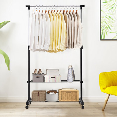 Costway 2 in 1 Clothes Rack Standing Shelf w/ Shoe Rack & Universal Wheels Height-adjustable Clothes Rail - 3