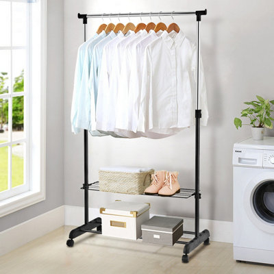 Costway 2 in 1 Clothes Rack Standing Shelf w/ Shoe Rack & Universal Wheels Height-adjustable Clothes Rail - 4