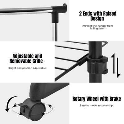 Costway 2 in 1 Clothes Rack Standing Shelf w/ Shoe Rack & Universal Wheels Height-adjustable Clothes Rail - 7