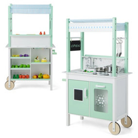 Costway 2-In-1 Double-sided Pretend Play Kitchen Grocery Store Playset w/ LED Light Bars
