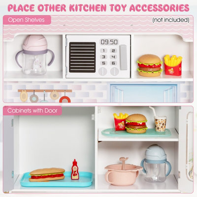 Costway 2 in 1 Double Sided Wooden Dollhouse Kitchen Playset Furniture Included