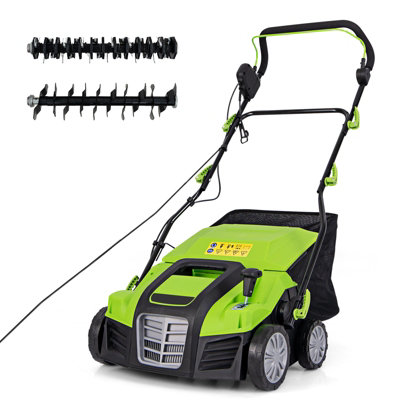 COSTWAY 2-in-1 Electric Dethatcher & Scarifier Folding Walk-Behind Weeder w/ 55 L Collection Bag