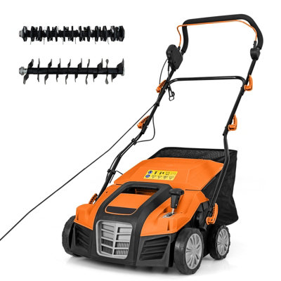 COSTWAY 2-in-1 Electric Dethatcher & Scarifier Folding Walk-Behind Weeder w/ 55 L Collection Bag