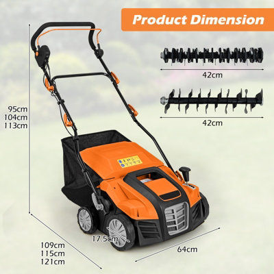 COSTWAY 2-in-1 Electric Dethatcher & Scarifier Folding Walk-Behind Weeder w/ 55 L Collection Bag