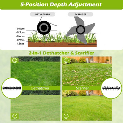 COSTWAY 2-in-1 Electric Dethatcher & Scarifier Folding Walk-Behind Weeder w/ 55 L Collection Bag - 3