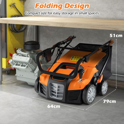 COSTWAY 2-in-1 Electric Dethatcher & Scarifier Folding Walk-Behind Weeder w/ 55 L Collection Bag - 8