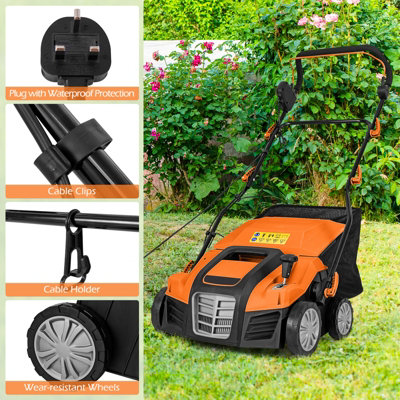 COSTWAY 2-in-1 Electric Dethatcher & Scarifier Folding Walk-Behind Weeder w/ 55 L Collection Bag - 9