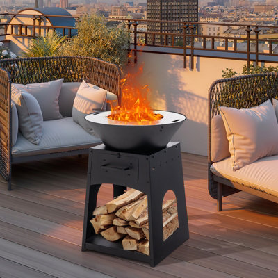 Costway 2 In 1 Fire Pit with BBQ Grill 60cm Metal Firewood Stove w/ Fire Poker - 3