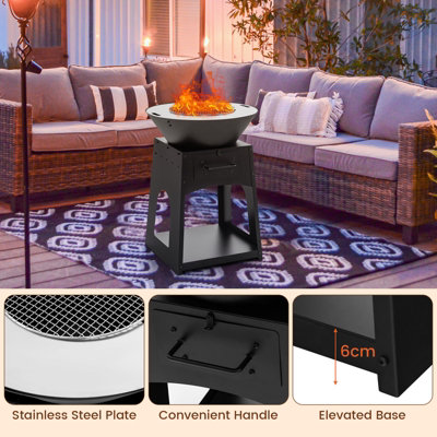 Costway 2 In 1 Fire Pit with BBQ Grill 60cm Metal Firewood Stove w/ Fire Poker - 8