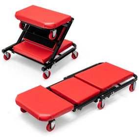 Costway 2-in-1 Foldable Under Car Creeper Rolling Creeper Stool Garage Work Padded Seat