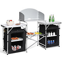 Costway 2 in 1 Folding Table Camping Kitchen Storage Aluminum Stand Table Cooking BBQ