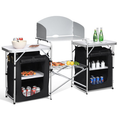 Costway 2 in 1 Folding Table Camping Kitchen Storage Aluminum Stand Table Cooking BBQ