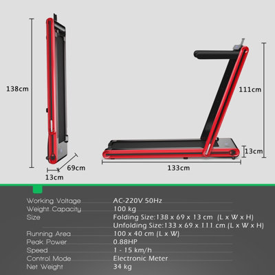 Costway 2-in-1 Folding Treadmill 0.88HP Electric Jogging Running 