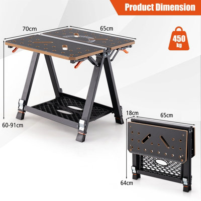 Costway 2-in-1 Folding Work Table & Sawhorse 8 Adjustable Heights