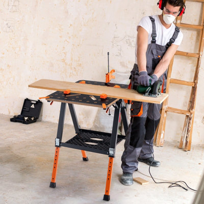 Costway 2-in-1 Folding Work Table & Sawhorse 8 Adjustable Heights Workbench Workstation - 3