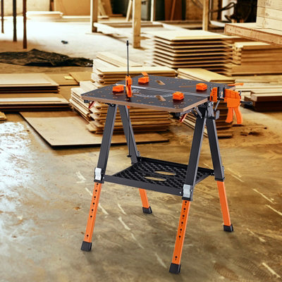 Costway 2-in-1 Folding Work Table & Sawhorse 8 Adjustable Heights Workbench Workstation - 4