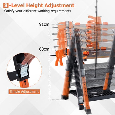 Costway 2-in-1 Folding Work Table & Sawhorse 8 Adjustable Heights Workbench Workstation - 5