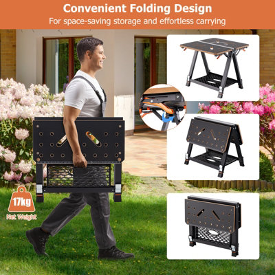 Costway 2-in-1 Folding Work Table & Sawhorse 8 Adjustable Heights Workbench Workstation - 6