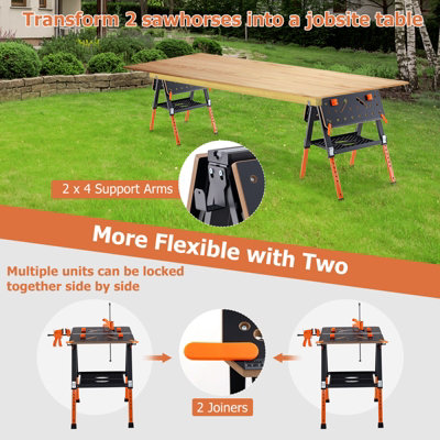 Costway 2-in-1 Folding Work Table & Sawhorse 8 Adjustable Heights Workbench Workstation - 7