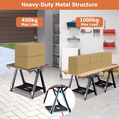 Costway 2-in-1 Folding Work Table & Sawhorse 8 Adjustable Heights Workbench Workstation - 8