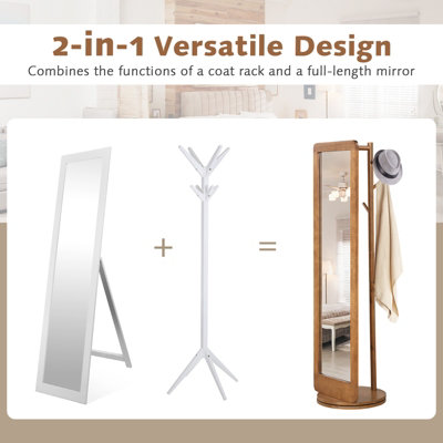 Costway 2-in-1 Freestanding Dressing Full Body Mirror Coat Rack with 360-Degree Rotating Base - 3