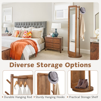 Costway 2-in-1 Freestanding Dressing Full Body Mirror Coat Rack with 360-Degree Rotating Base - 4