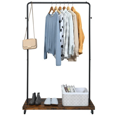 Costway 2 in 1 Industrial Metal Clothes Rails Stand Garment Coat Rack Storage Organizer