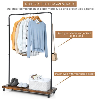Costway 2 in 1 Industrial Metal Clothes Rails Stand Garment Coat Rack Storage Organizer - 3