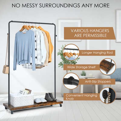 Costway 2 in 1 Industrial Metal Clothes Rails Stand Garment Coat Rack Storage Organizer - 4
