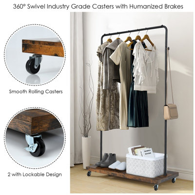 Costway 2 in 1 Industrial Metal Clothes Rails Stand Garment Coat Rack ...
