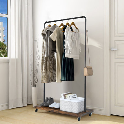 Costway 2 in 1 Industrial Metal Clothes Rails Stand Garment Coat Rack Storage Organizer - 7