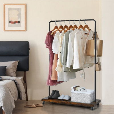 Costway 2 in 1 Industrial Metal Clothes Rails Stand Garment Coat Rack Storage Organizer - 8