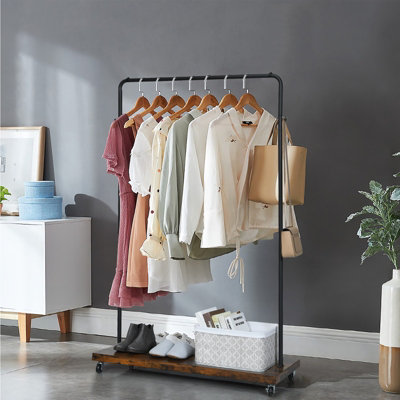 Costway 2 in 1 Industrial Metal Clothes Rails Stand Garment Coat Rack Storage Organizer - 9