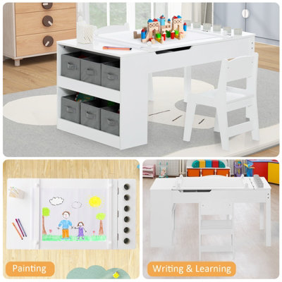Thinktoo kids table and 1 chair set children activity art desk with storage for read hotsell