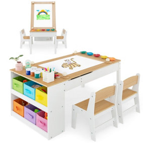 Costway 2-in-1 Kids Art Table and Easel Set Toddler Play Activity Drawing Desk w/ Chairs
