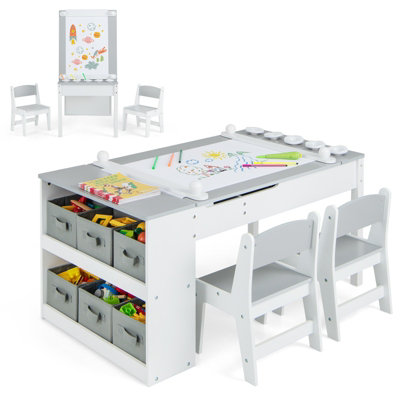 Costway 2-in-1 Kids Art Table and Easel Set Toddler Play Activity Drawing Desk w/ Chairs