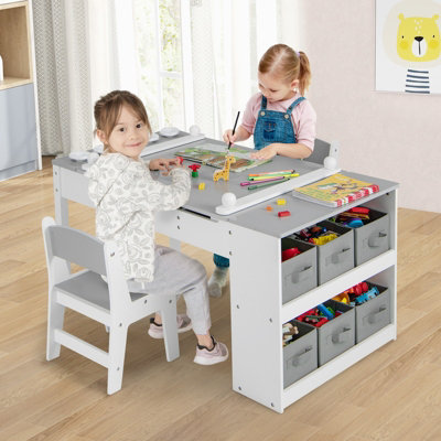 Costway 2-in-1 Kids Art Table and Easel Set Toddler Play Activity Drawing Desk w/ Chairs