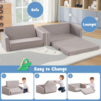 Costway 2 in 1 Kids Convertible Couch Children Fold out Sofa Bed Lounger Flip Open