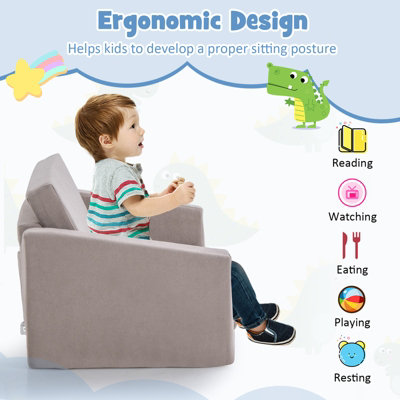 Costway 2 in 1 Kids Convertible Couch Children Fold out Sofa Bed Lounger Flip Open DIY at B Q
