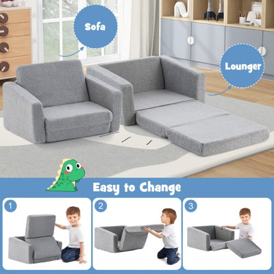 Costway 2-in-1 Kids Convertible Couch Children Fold out Sofa Bed Lounger Flip Open
