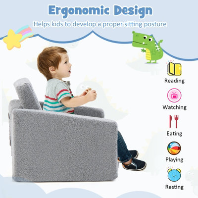 Costway 2-in-1 Kids Convertible Couch Children Fold out Sofa Bed Lounger Flip Open