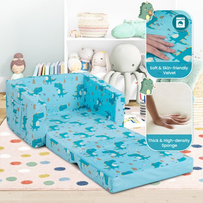 Costway 2 in 1 Kids Convertible Couch Children Fold out Sofa Bed Lounger Soft Velvet